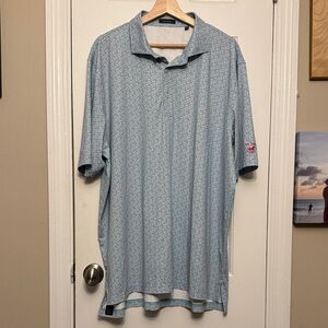 turtleson Men’s Golf Elegant Blue Patterned Polo Shirt Farms CC logo left sleeve